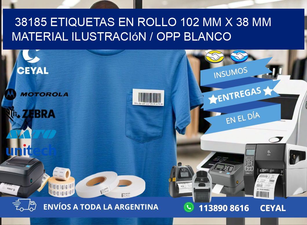 38185 Etiquetas en rollo 102 mm x 38 mm material Ilustración / OPP Blanco