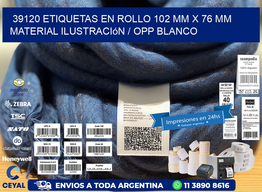 39120 Etiquetas en rollo 102 mm x 76 mm material Ilustración / OPP Blanco