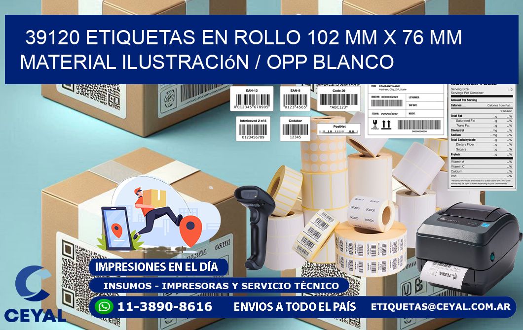 39120 Etiquetas en rollo 102 mm x 76 mm material Ilustración / OPP Blanco
