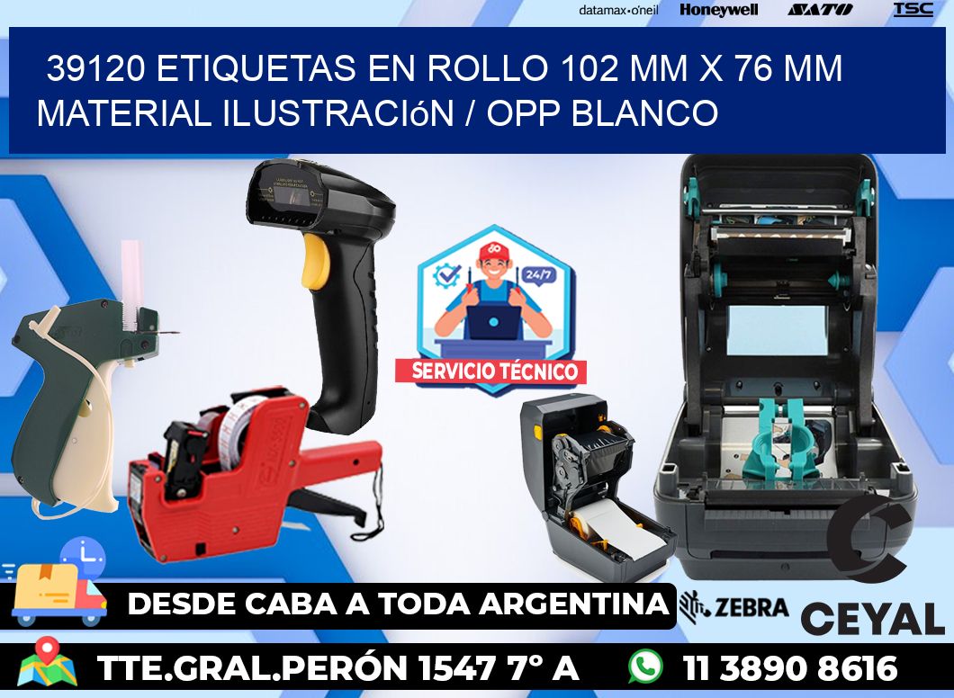 39120 Etiquetas en rollo 102 mm x 76 mm material Ilustración / OPP Blanco