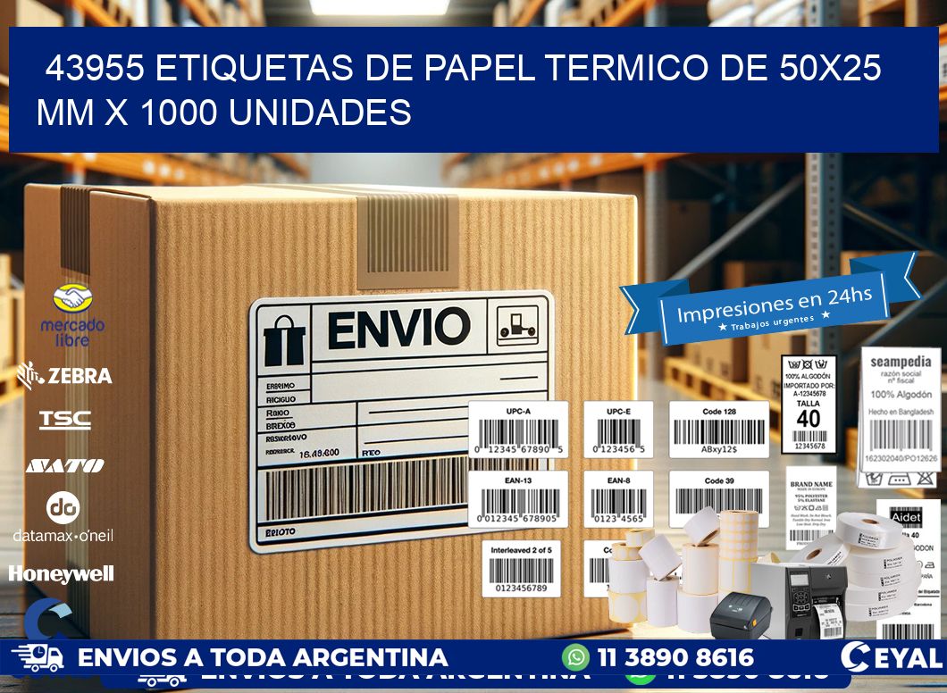 43955 Etiquetas De Papel Termico De 50x25 Mm X 1000 Unidades