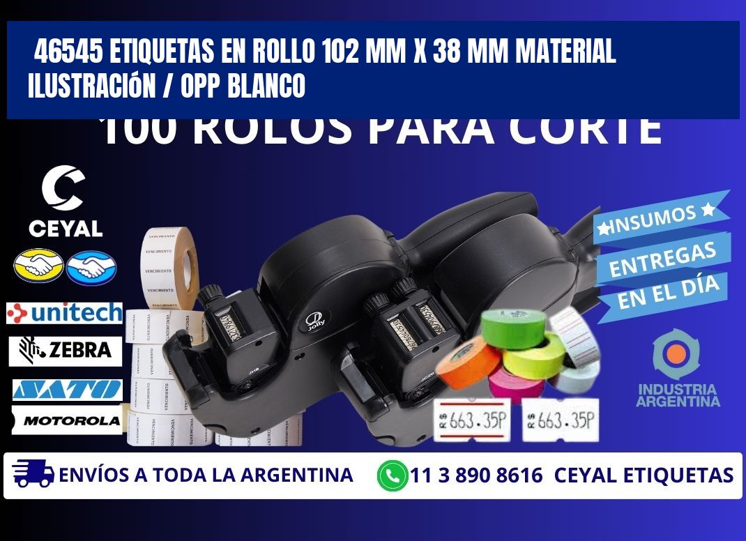 46545 Etiquetas en rollo 102 mm x 38 mm material Ilustración / OPP Blanco