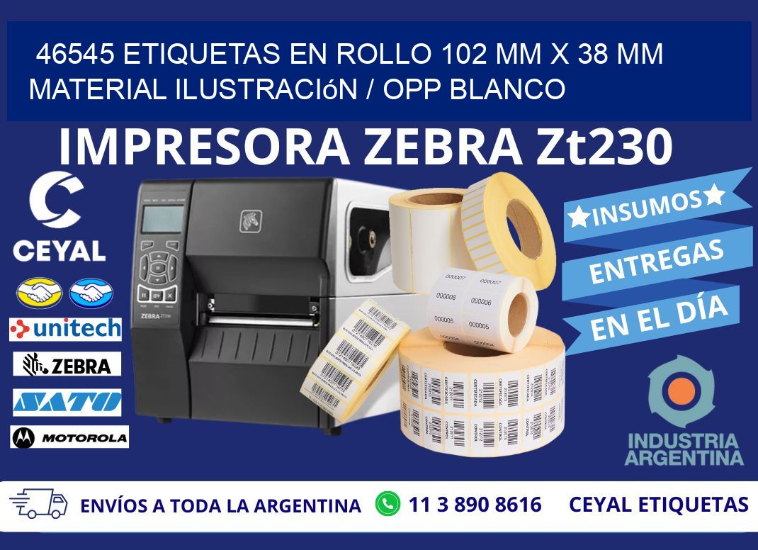 46545 Etiquetas en rollo 102 mm x 38 mm material Ilustración / OPP Blanco