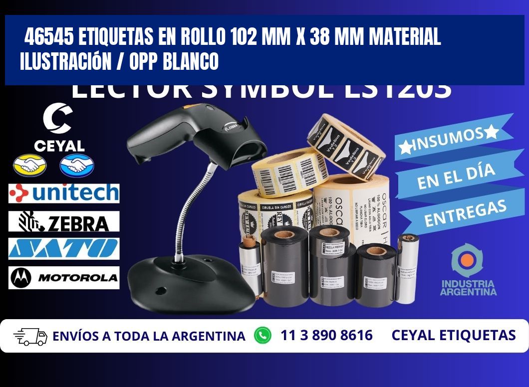 46545 Etiquetas en rollo 102 mm x 38 mm material Ilustración / OPP Blanco