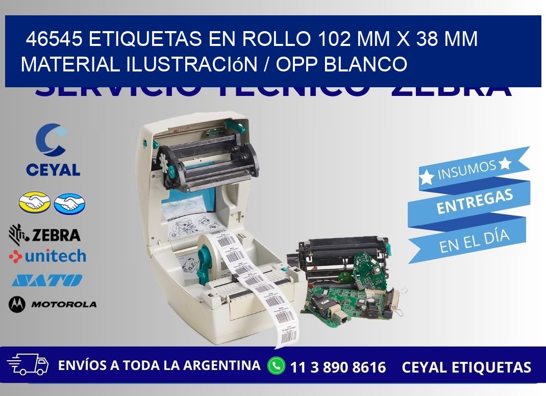 46545 Etiquetas en rollo 102 mm x 38 mm material Ilustración / OPP Blanco