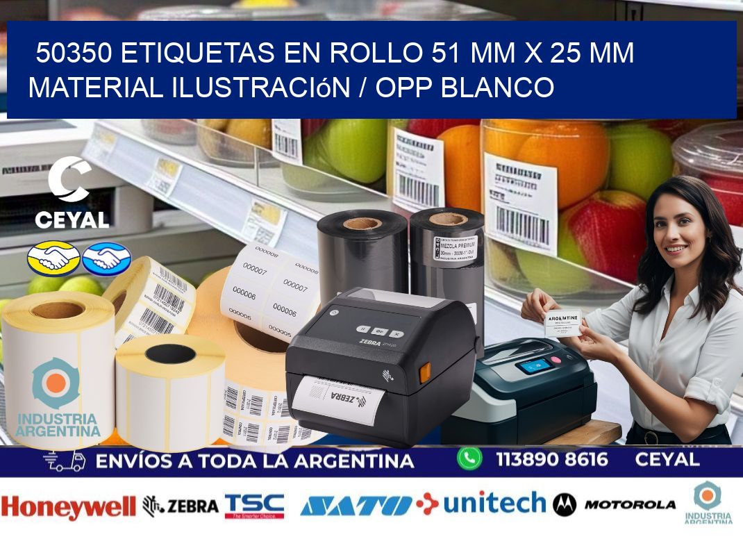 50350 Etiquetas en rollo 51 mm x 25 mm material Ilustración / OPP Blanco