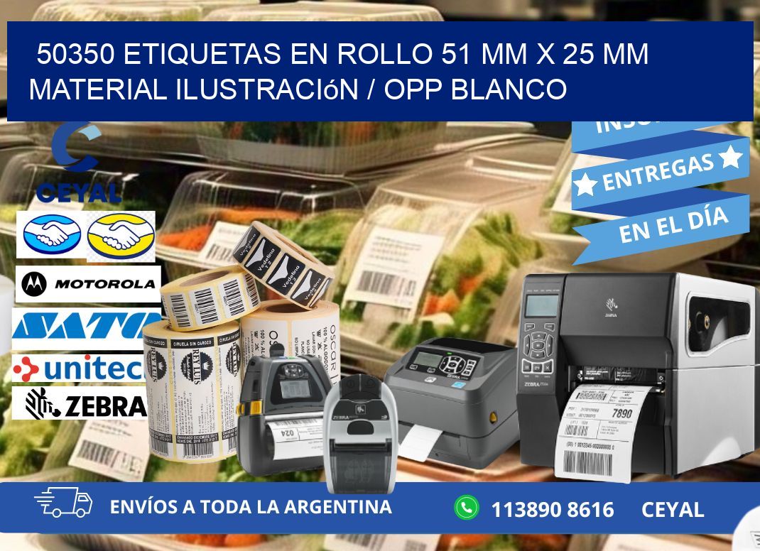 50350 Etiquetas en rollo 51 mm x 25 mm material Ilustración / OPP Blanco