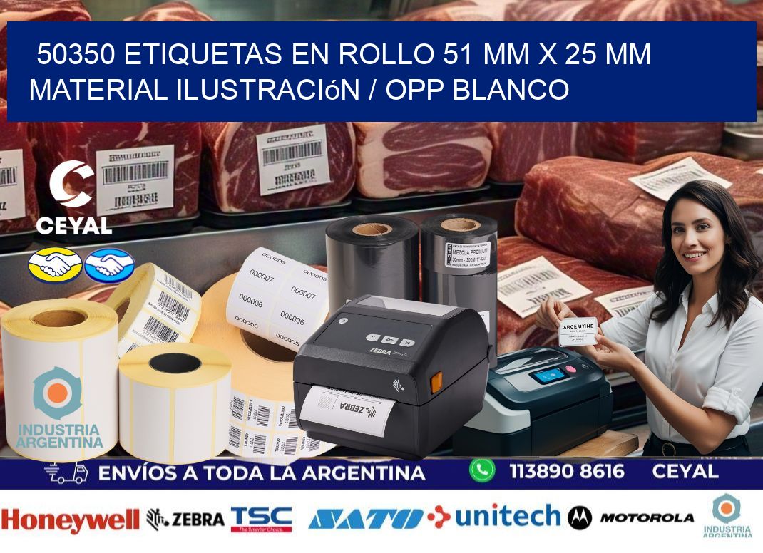 50350 Etiquetas en rollo 51 mm x 25 mm material Ilustración / OPP Blanco