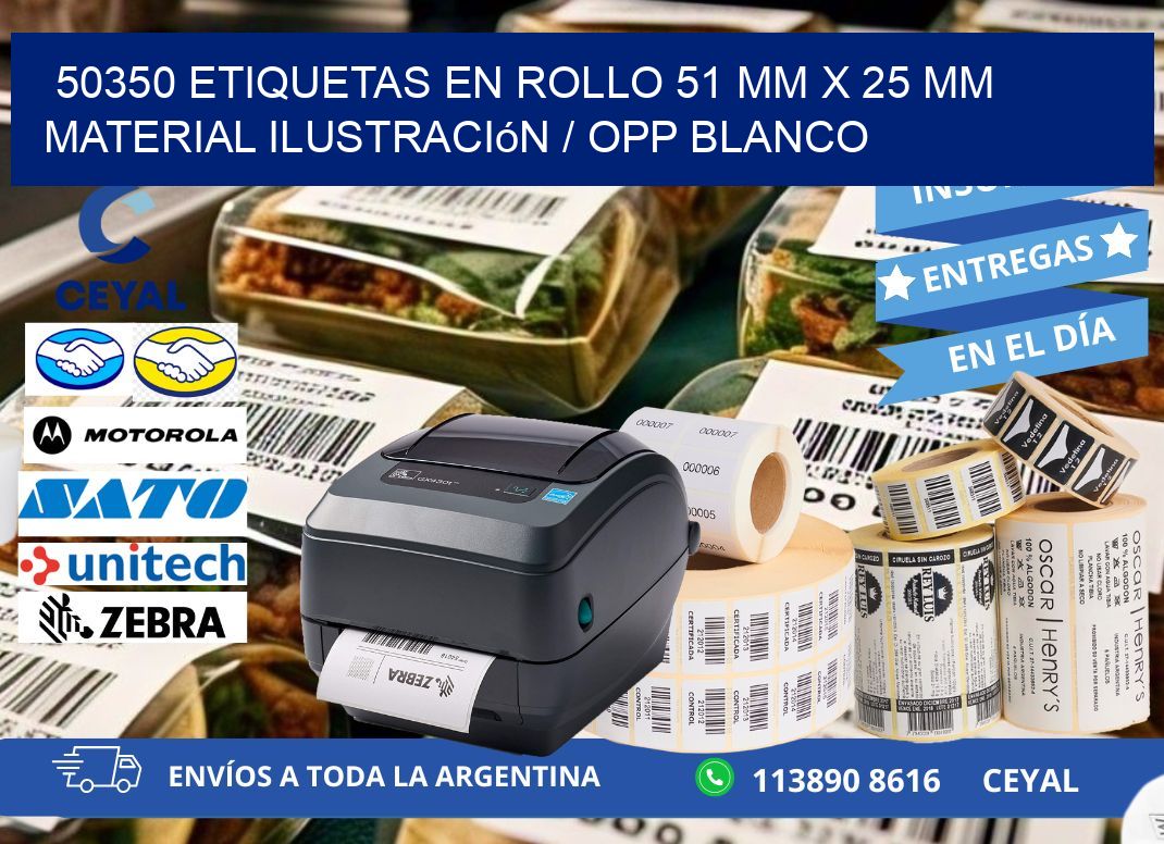 50350 Etiquetas en rollo 51 mm x 25 mm material Ilustración / OPP Blanco