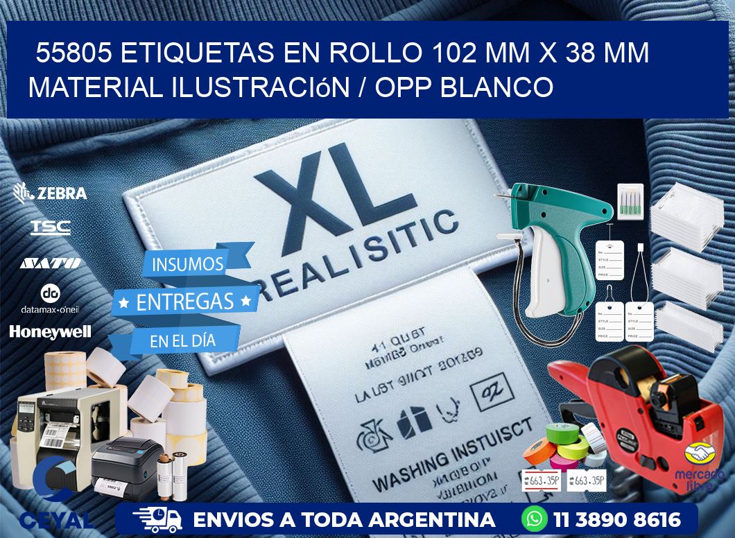 55805 Etiquetas en rollo 102 mm x 38 mm material Ilustración / OPP Blanco