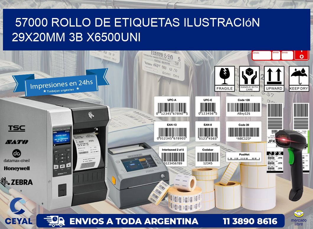 57000 Rollo De Etiquetas Ilustración 29x20mm 3b X6500uni