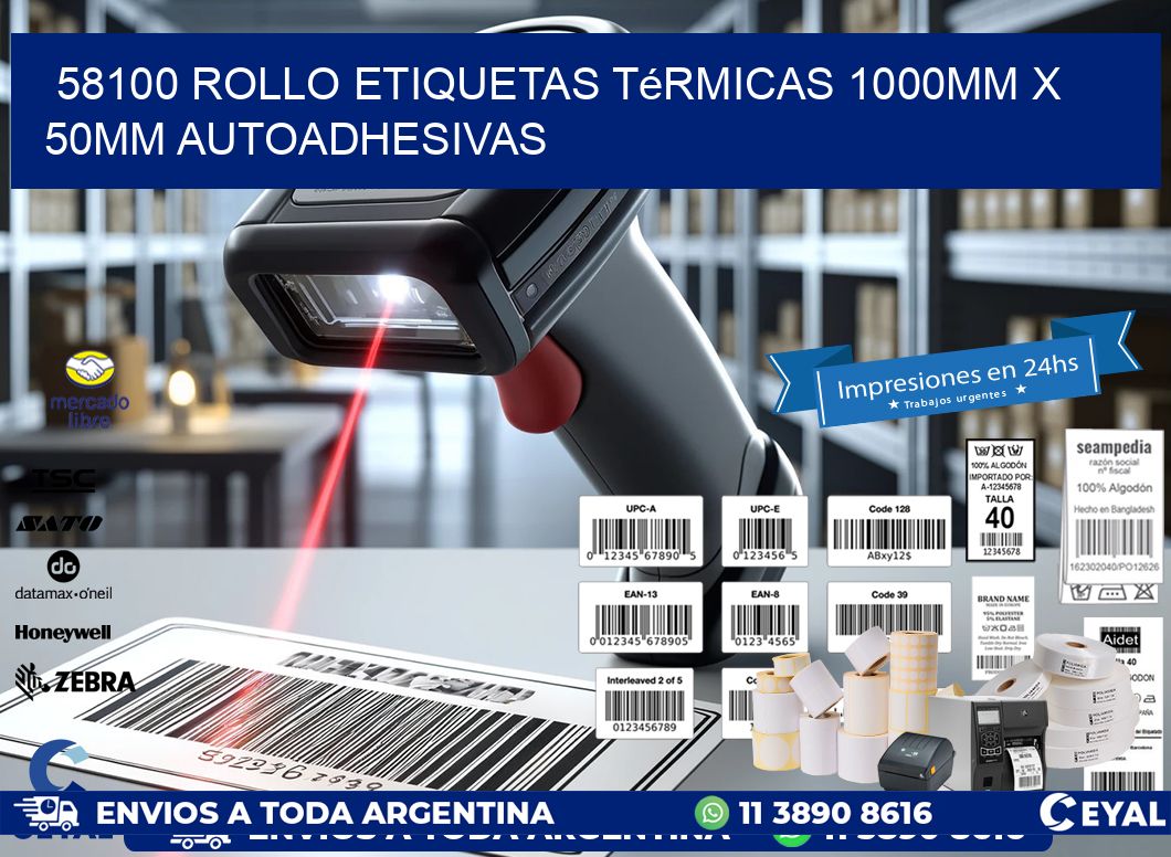 58100 Rollo Etiquetas Térmicas 1000mm X 50mm Autoadhesivas