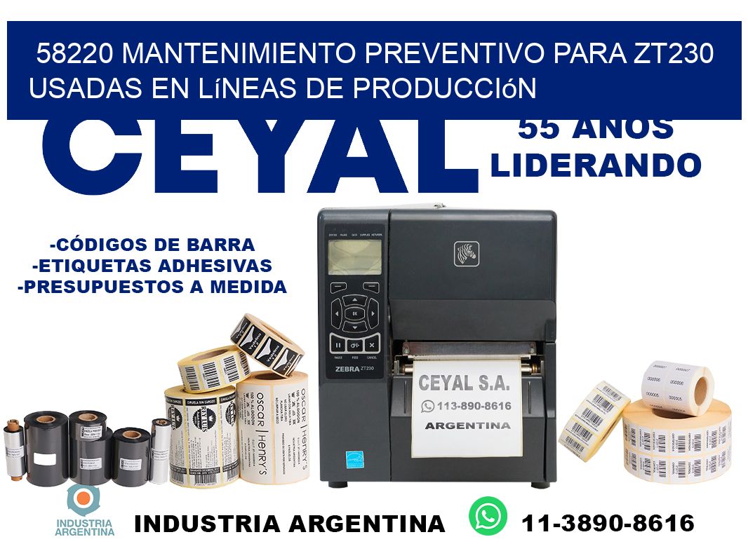 58220 mantenimiento preventivo para zt230 usadas en líneas de producción