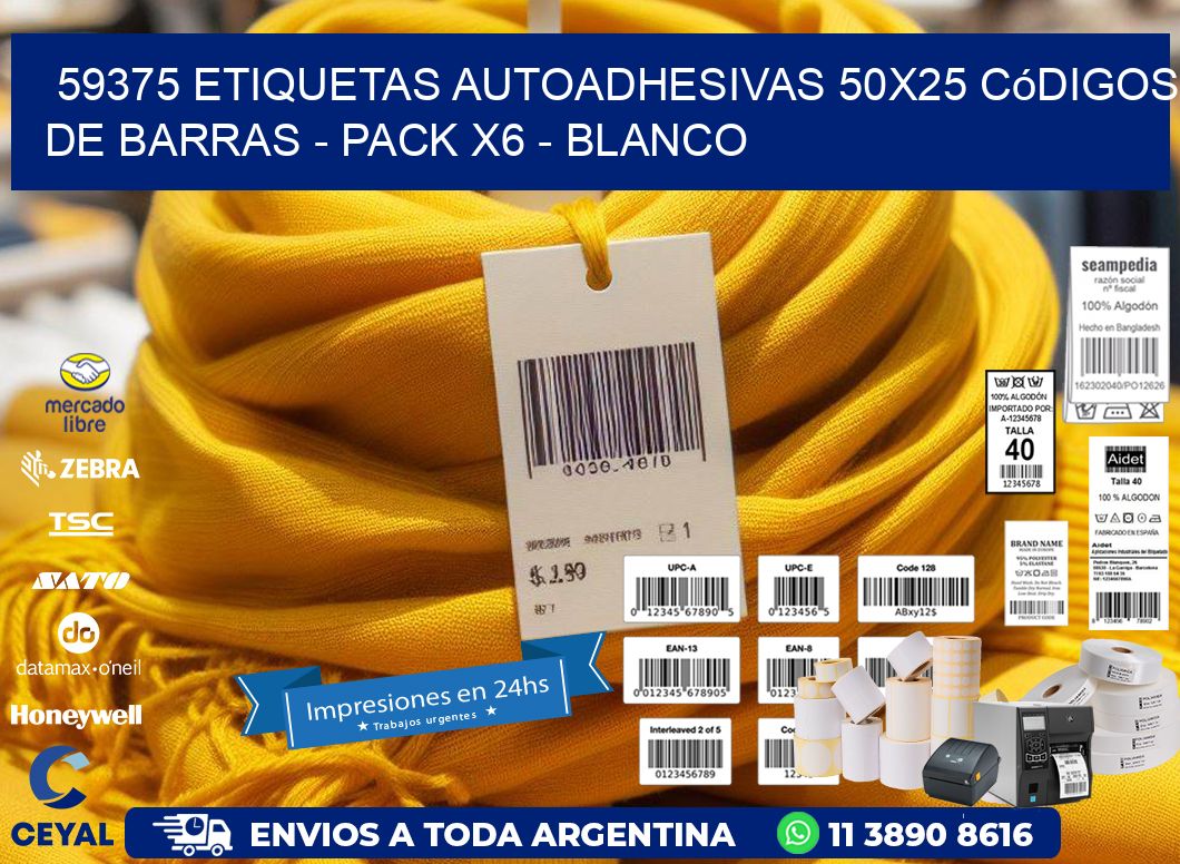 59375 Etiquetas Autoadhesivas 50x25 Códigos De Barras - Pack X6 - Blanco