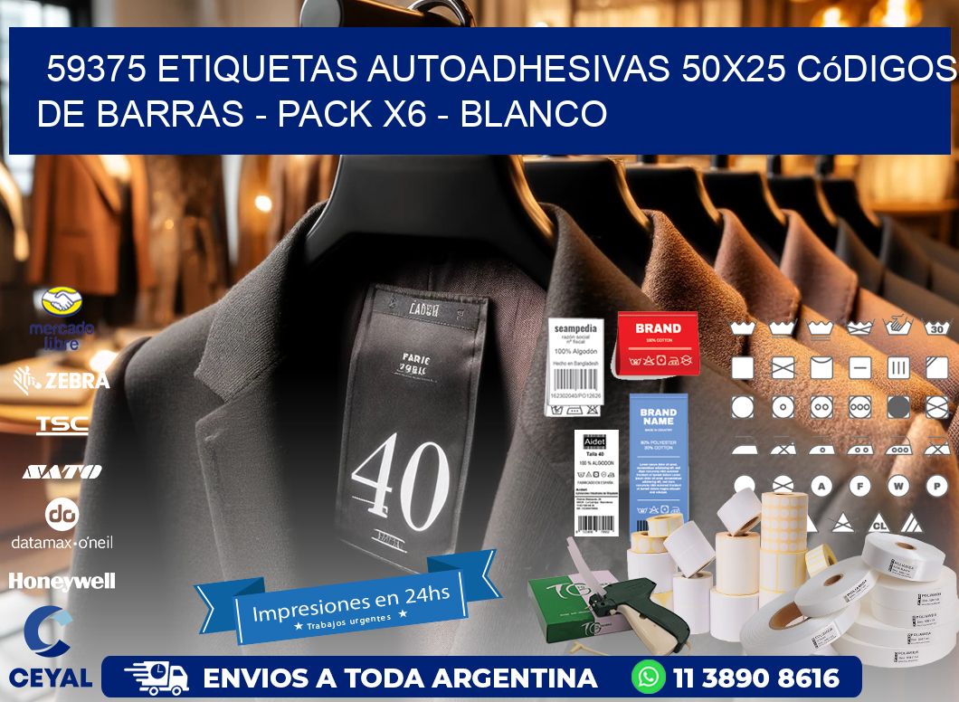 59375 Etiquetas Autoadhesivas 50x25 Códigos De Barras - Pack X6 - Blanco