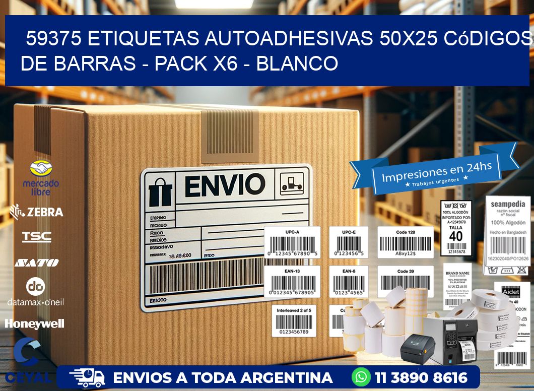 59375 Etiquetas Autoadhesivas 50×25 Códigos De Barras – Pack X6 – Blanco