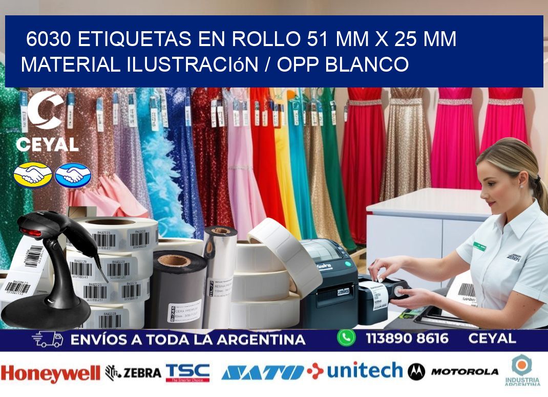 6030 Etiquetas en rollo 51 mm x 25 mm material Ilustración / OPP Blanco