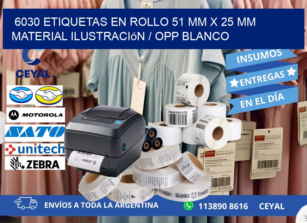 6030 Etiquetas en rollo 51 mm x 25 mm material Ilustración / OPP Blanco