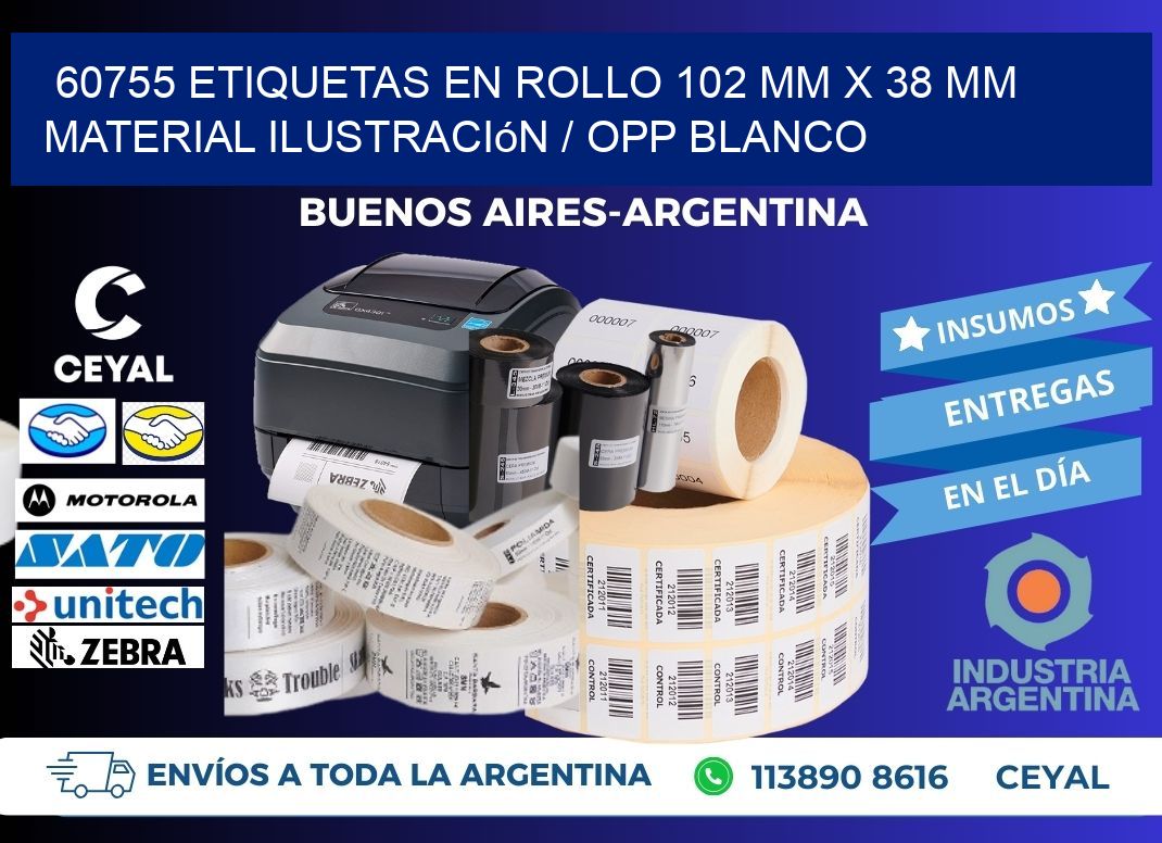 60755 Etiquetas en rollo 102 mm x 38 mm material Ilustración / OPP Blanco