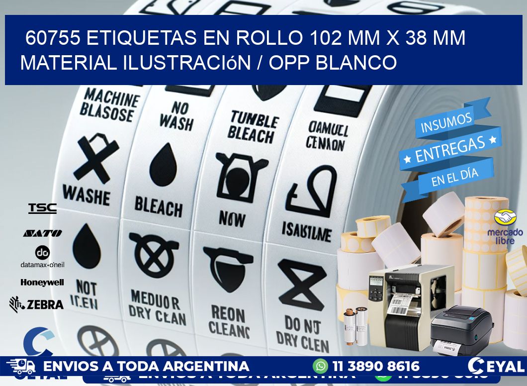 60755 Etiquetas en rollo 102 mm x 38 mm material Ilustración / OPP Blanco