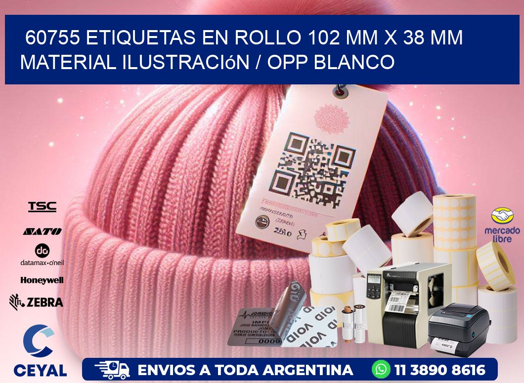 60755 Etiquetas en rollo 102 mm x 38 mm material Ilustración / OPP Blanco