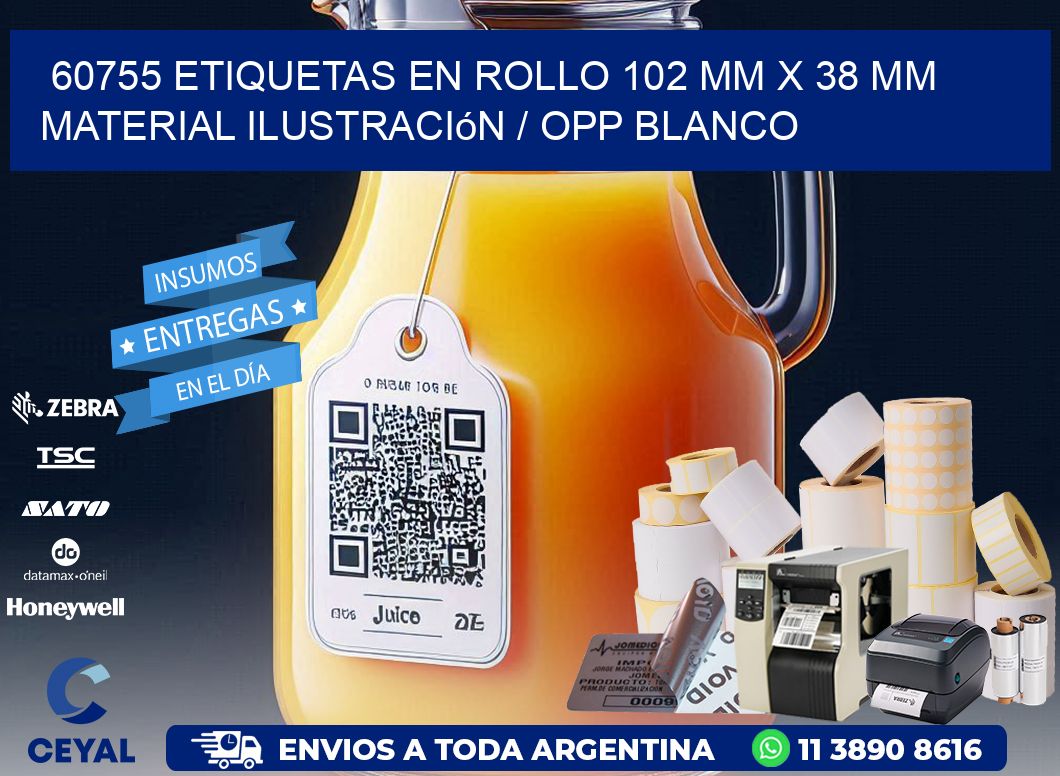 60755 Etiquetas en rollo 102 mm x 38 mm material Ilustración / OPP Blanco