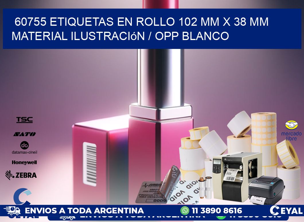 60755 Etiquetas en rollo 102 mm x 38 mm material Ilustración / OPP Blanco