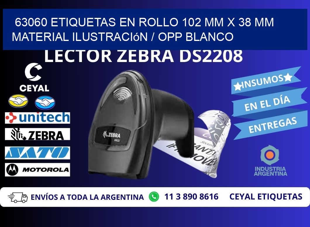 63060 Etiquetas en rollo 102 mm x 38 mm material Ilustración / OPP Blanco