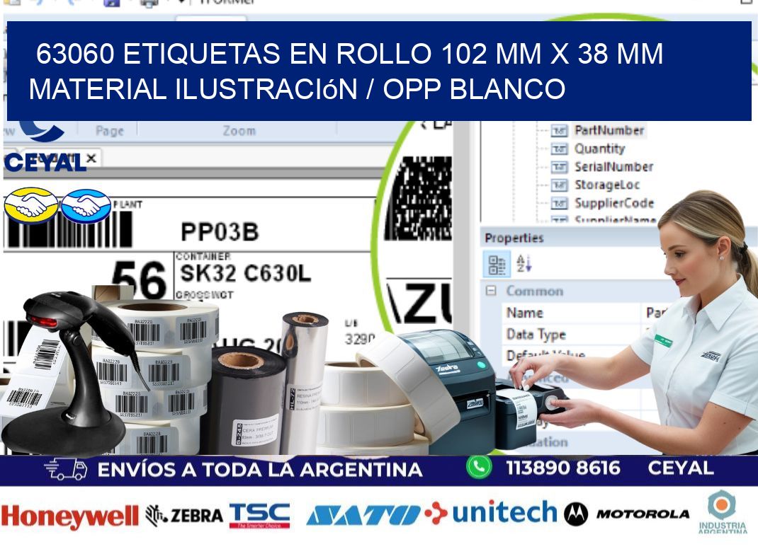 63060 Etiquetas en rollo 102 mm x 38 mm material Ilustración / OPP Blanco