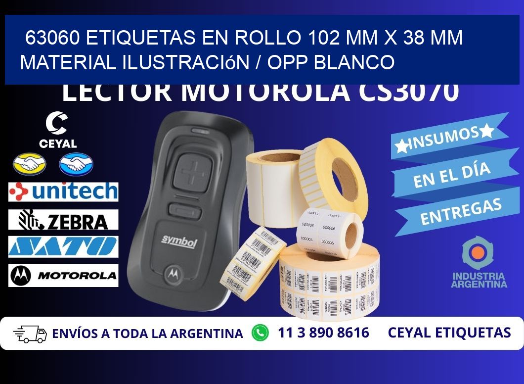 63060 Etiquetas en rollo 102 mm x 38 mm material Ilustración / OPP Blanco
