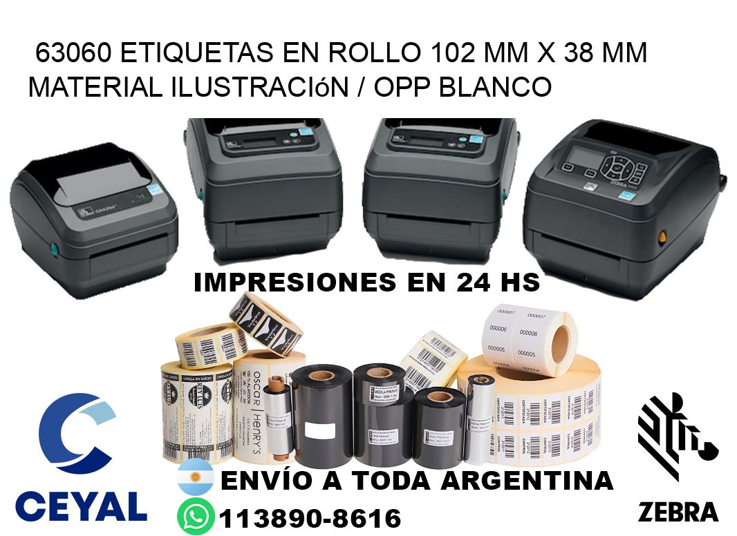 63060 Etiquetas en rollo 102 mm x 38 mm material Ilustración / OPP Blanco