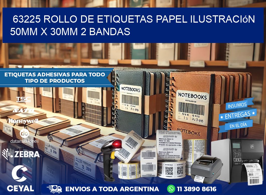 63225 Rollo de Etiquetas Papel Ilustración 50mm x 30mm 2 Bandas