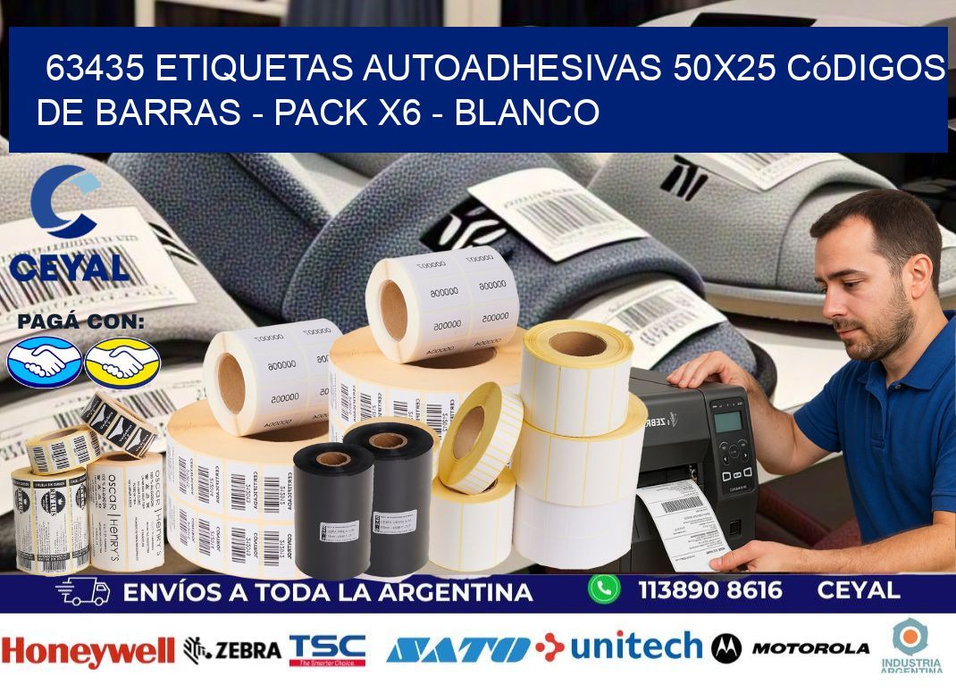 63435 Etiquetas Autoadhesivas 50x25 Códigos De Barras - Pack X6 - Blanco