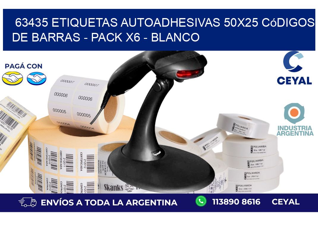 63435 Etiquetas Autoadhesivas 50x25 Códigos De Barras - Pack X6 - Blanco