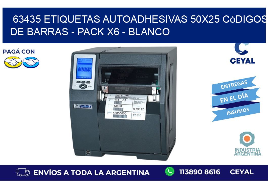 63435 Etiquetas Autoadhesivas 50x25 Códigos De Barras - Pack X6 - Blanco