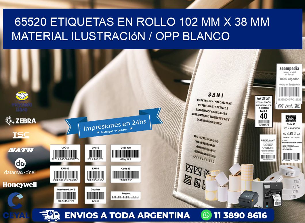 65520 Etiquetas en rollo 102 mm x 38 mm material Ilustración / OPP Blanco