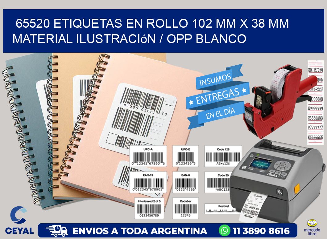 65520 Etiquetas en rollo 102 mm x 38 mm material Ilustración / OPP Blanco