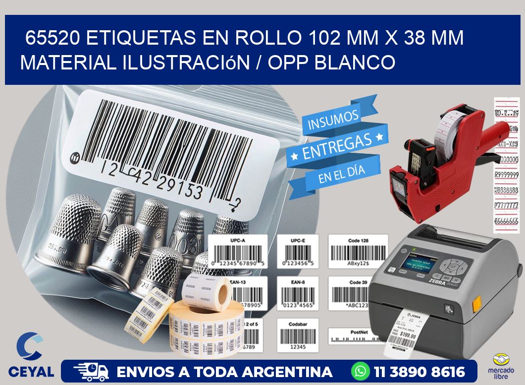 65520 Etiquetas en rollo 102 mm x 38 mm material Ilustración / OPP Blanco