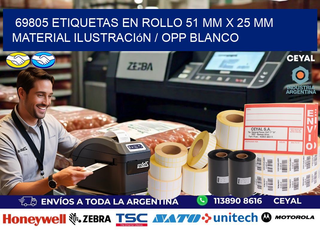 69805 Etiquetas en rollo 51 mm x 25 mm material Ilustración / OPP Blanco