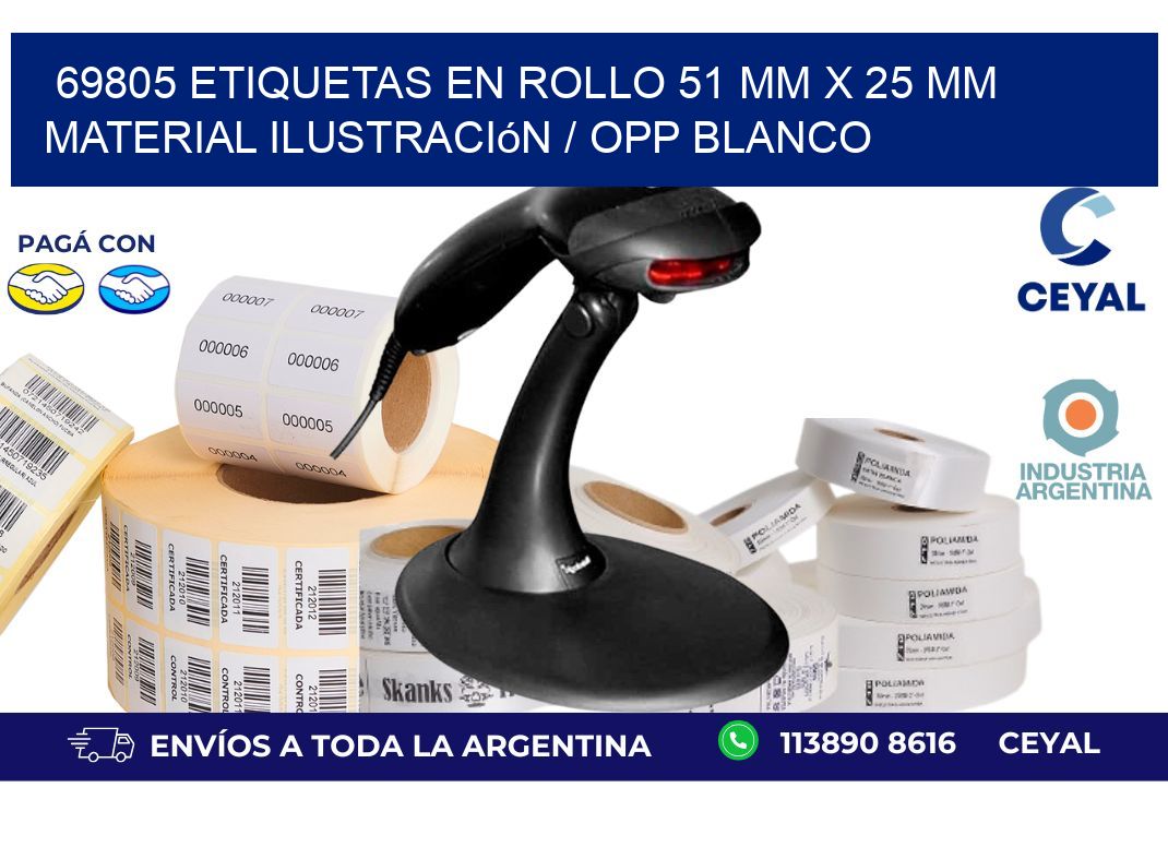 69805 Etiquetas en rollo 51 mm x 25 mm material Ilustración / OPP Blanco