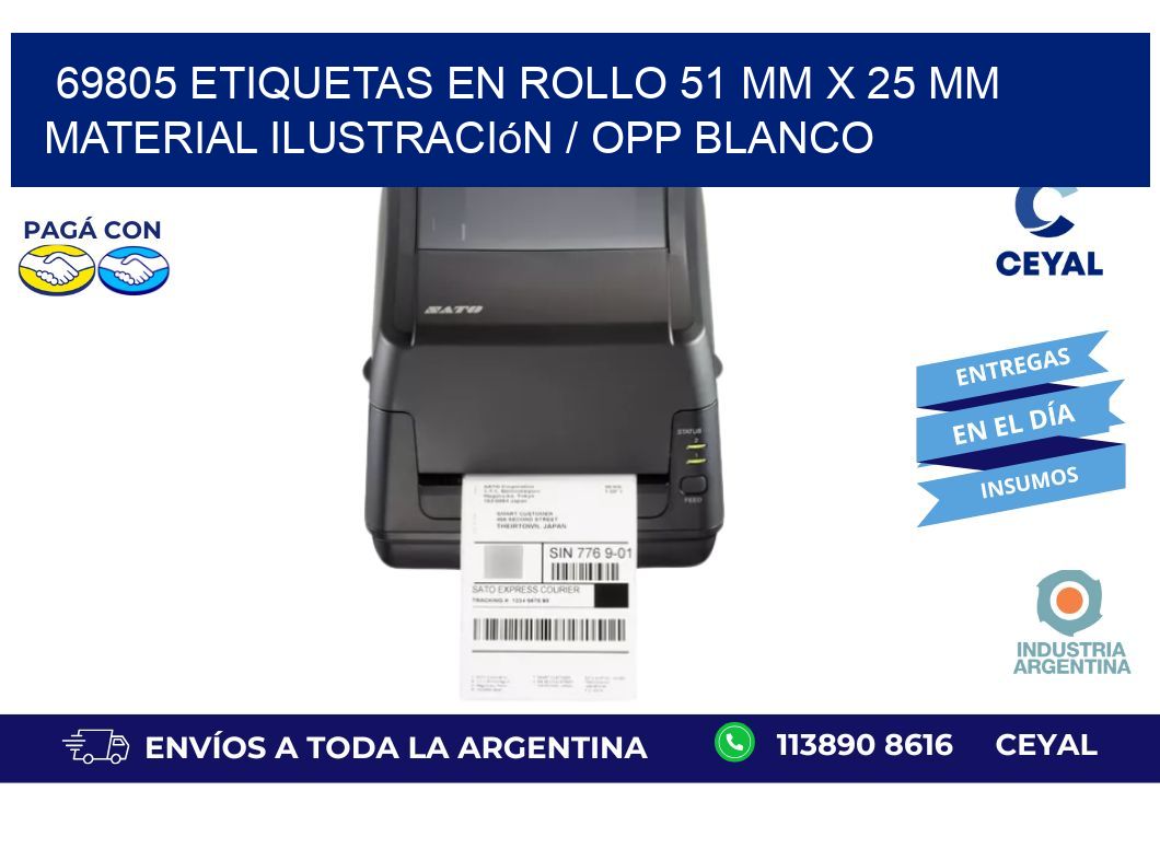 69805 Etiquetas en rollo 51 mm x 25 mm material Ilustración / OPP Blanco