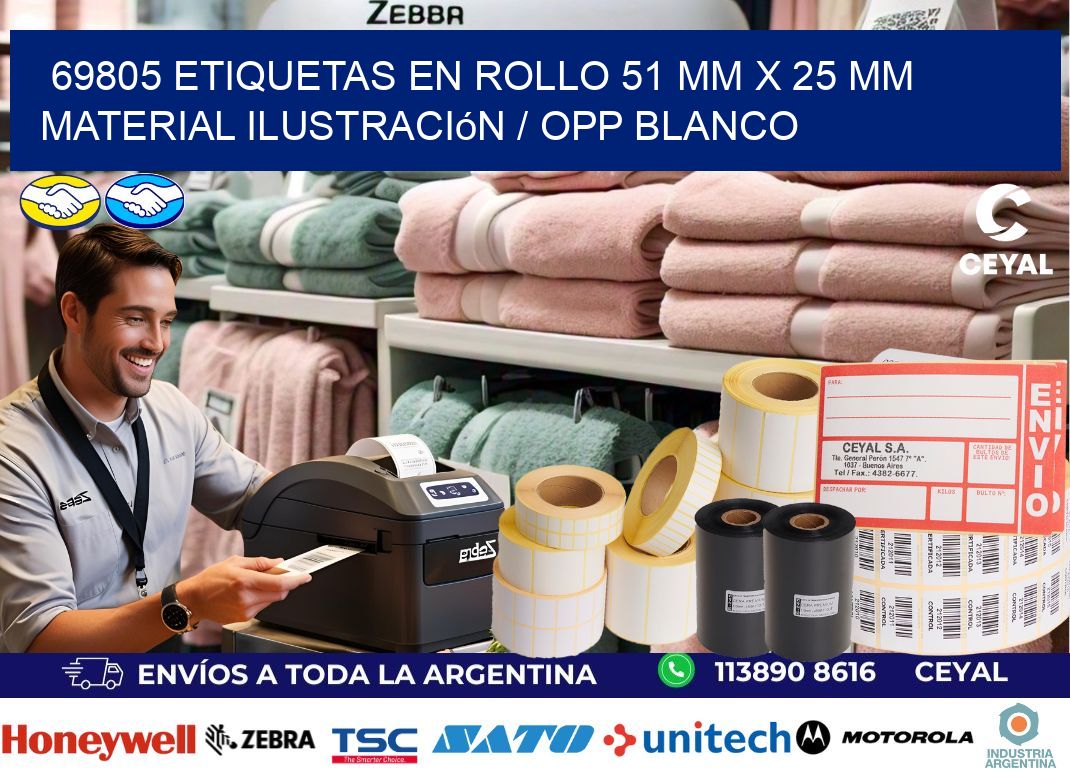 69805 Etiquetas en rollo 51 mm x 25 mm material Ilustración / OPP Blanco