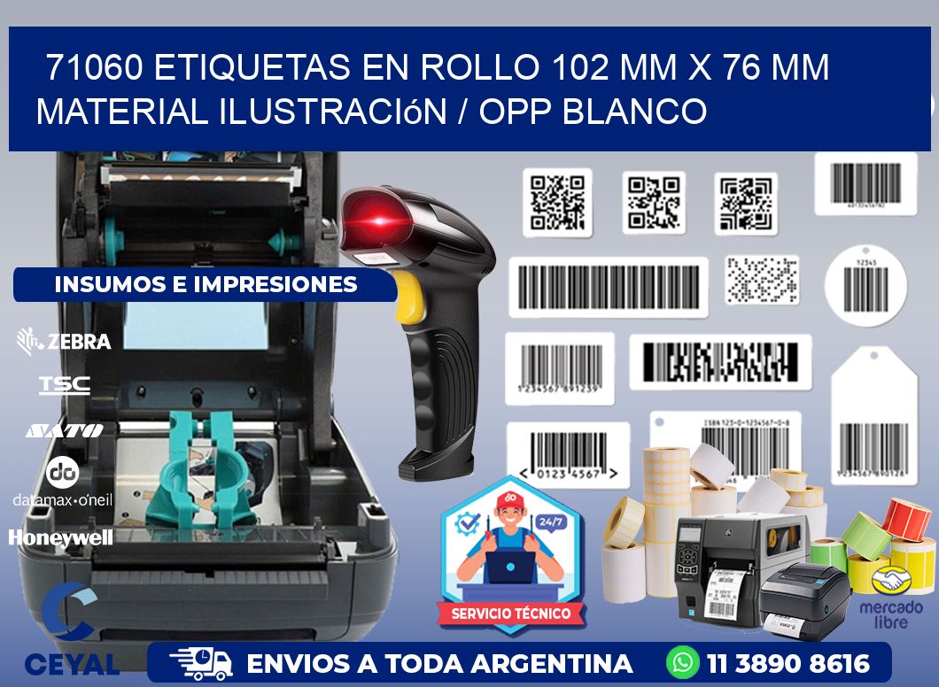 71060 Etiquetas en rollo 102 mm x 76 mm material Ilustración / OPP Blanco
