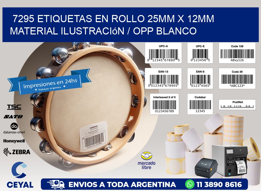 7295 Etiquetas en rollo 25mm x 12mm material Ilustración / OPP Blanco