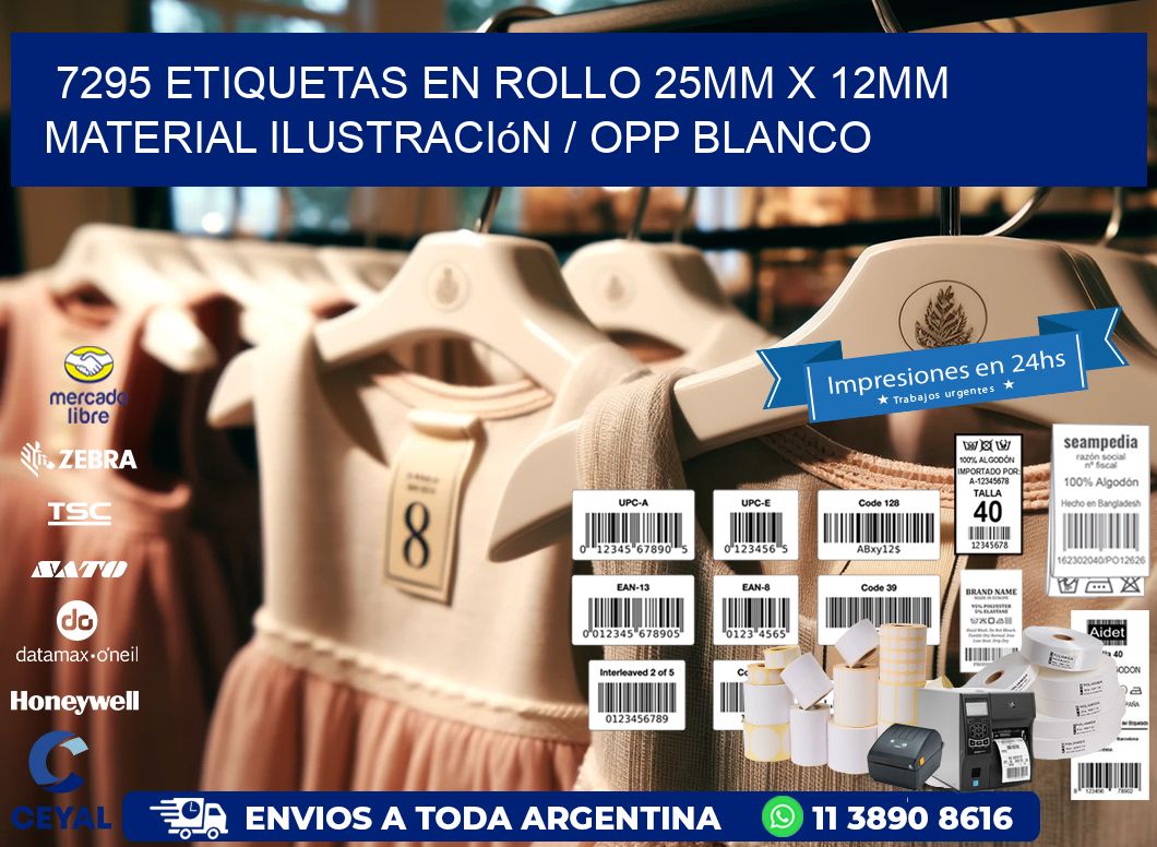 7295 Etiquetas en rollo 25mm x 12mm material Ilustración / OPP Blanco