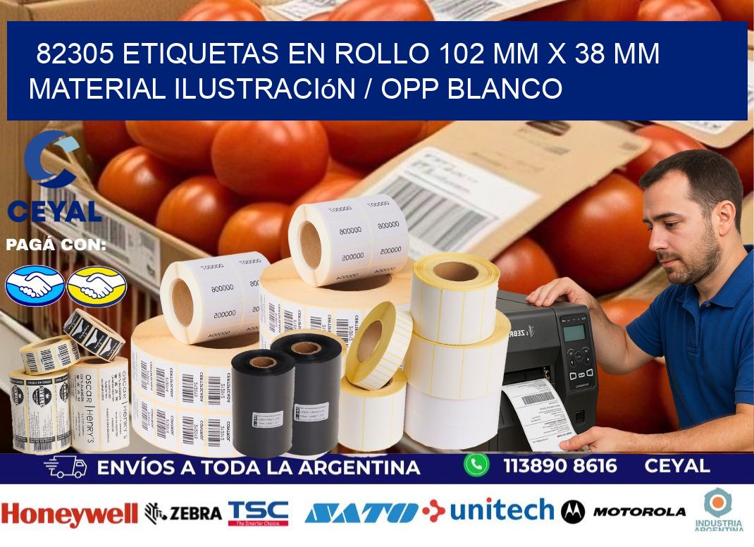 82305 Etiquetas en rollo 102 mm x 38 mm material Ilustración / OPP Blanco