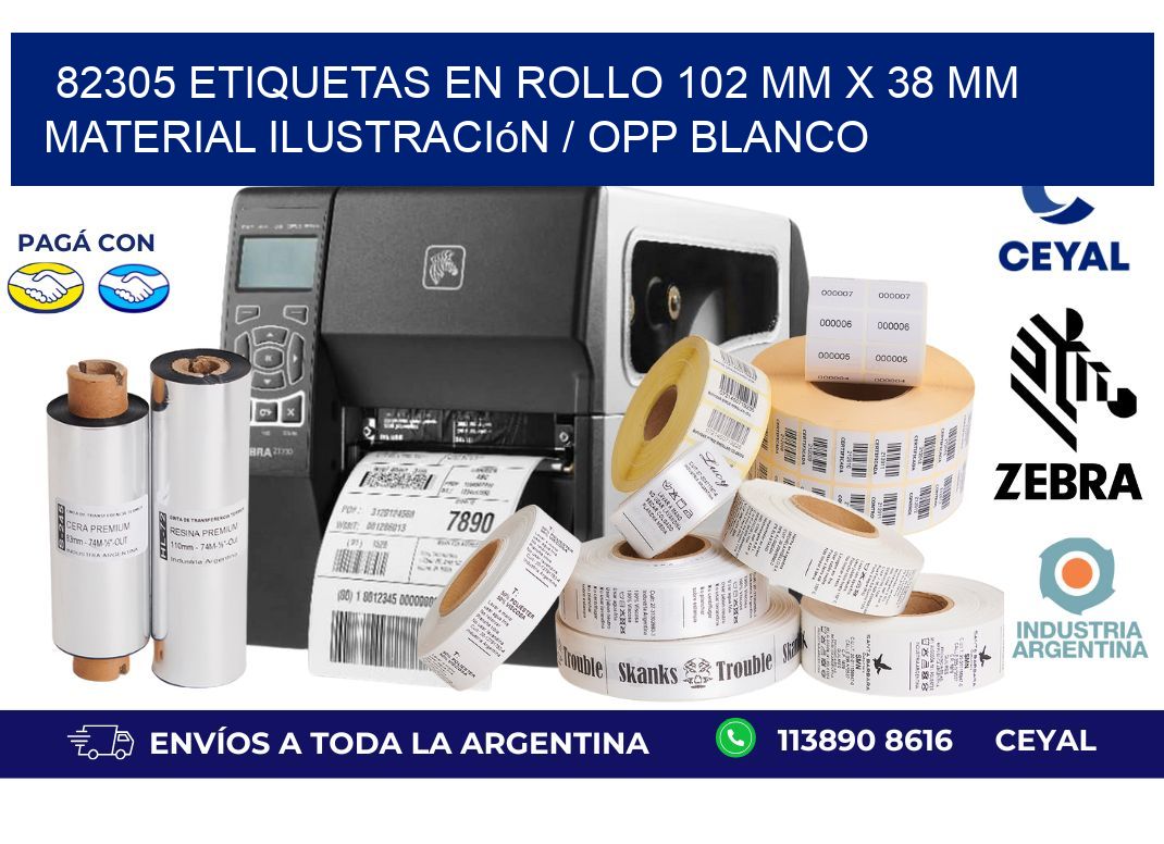 82305 Etiquetas en rollo 102 mm x 38 mm material Ilustración / OPP Blanco