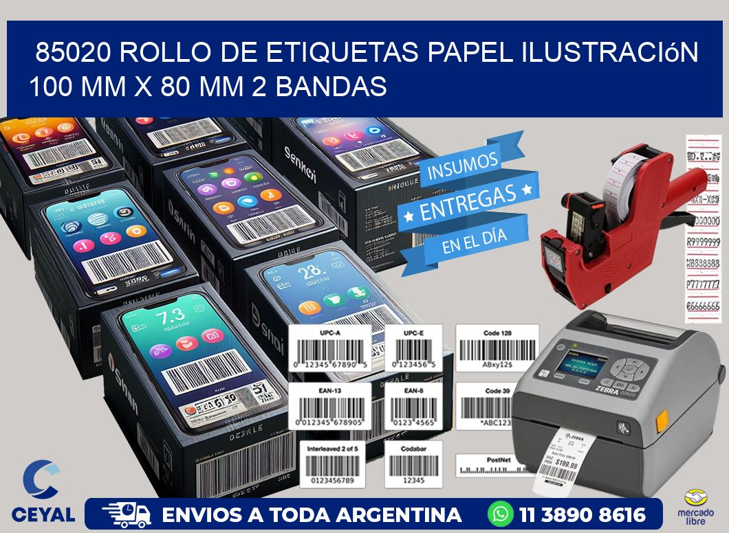85020 Rollo de Etiquetas Papel Ilustración 100 mm x 80 mm 2 Bandas