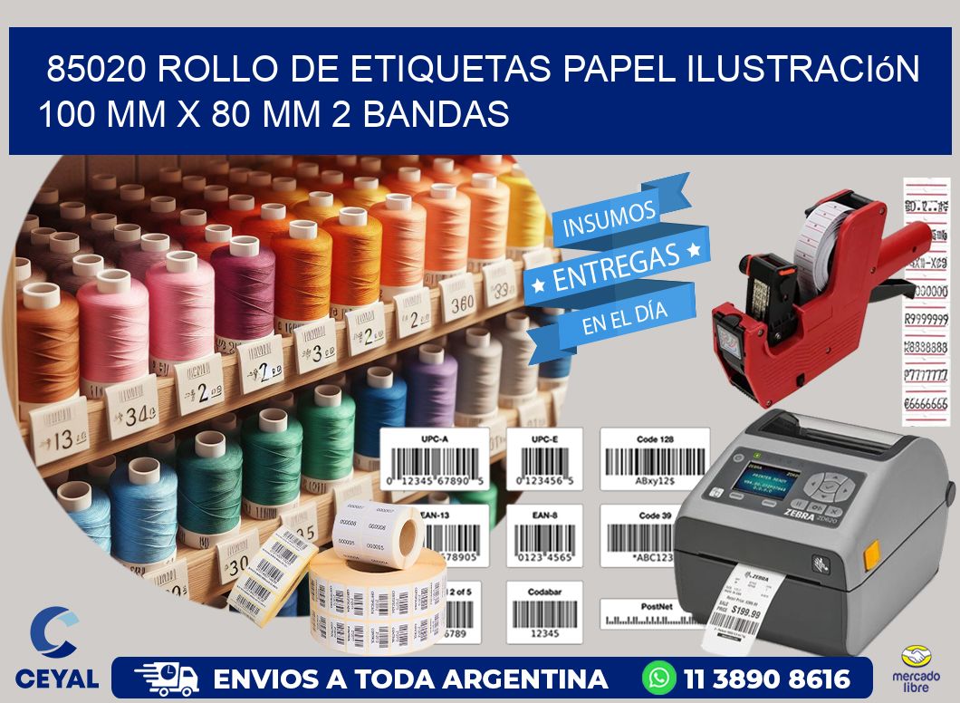 85020 Rollo de Etiquetas Papel Ilustración 100 mm x 80 mm 2 Bandas