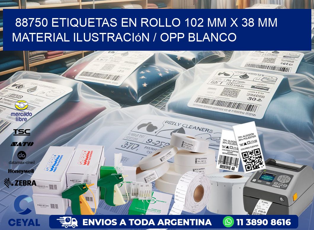 88750 Etiquetas en rollo 102 mm x 38 mm material Ilustración / OPP Blanco